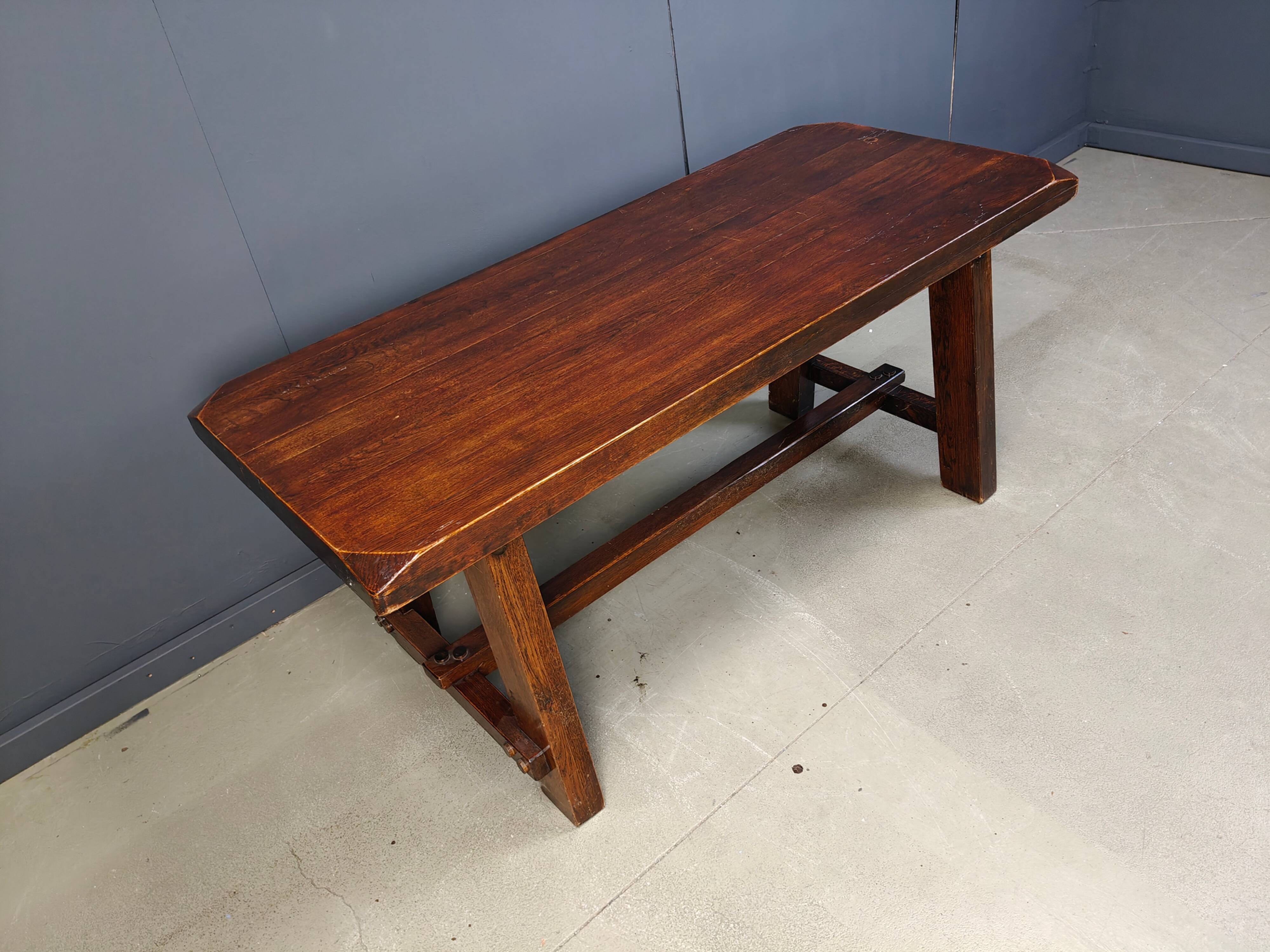 Solid wood brutalist dining table, 1960s