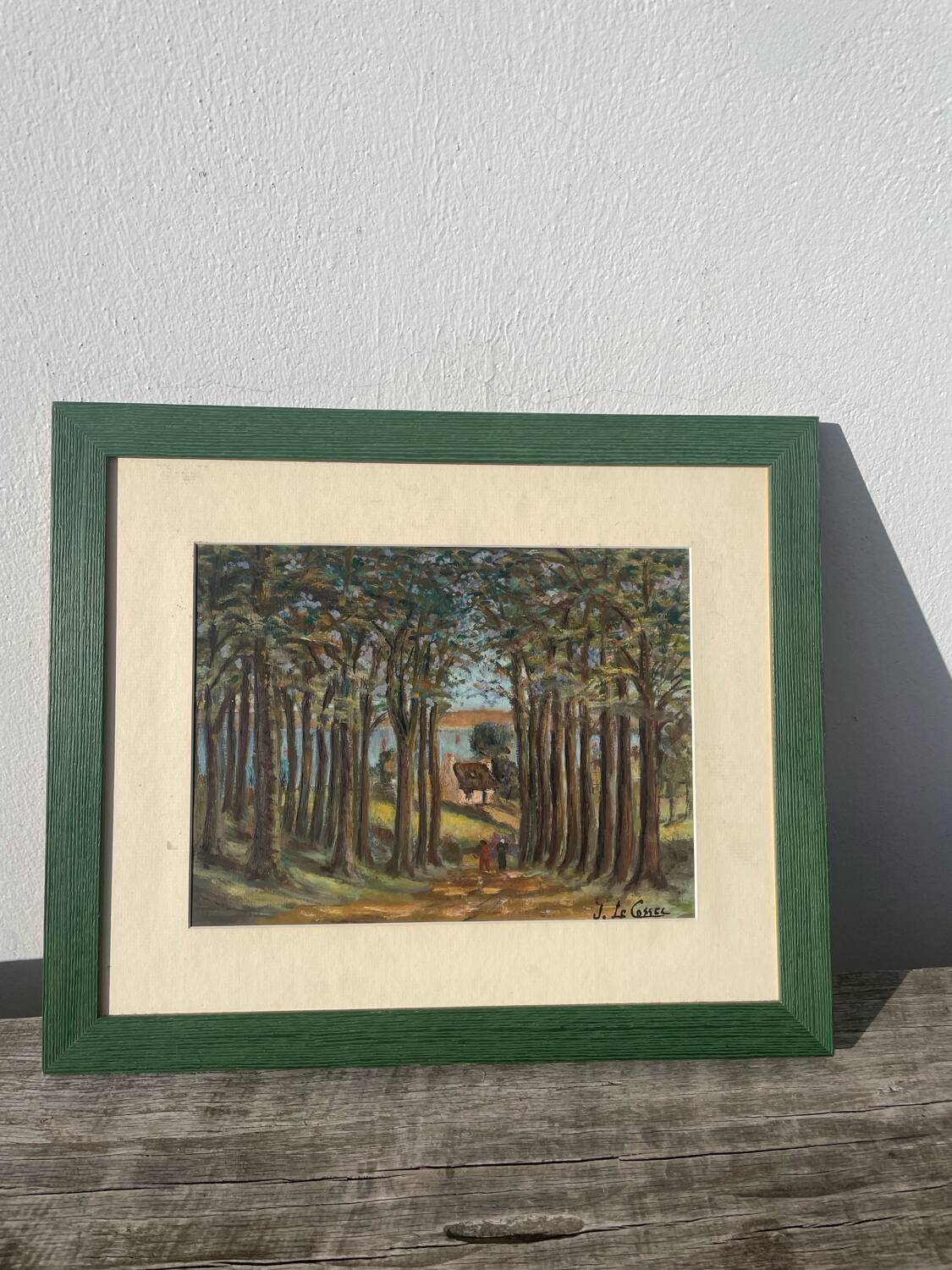 Peinture ancienne paysage breton cadre bois