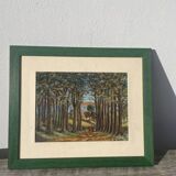 Peinture ancienne paysage breton cadre bois