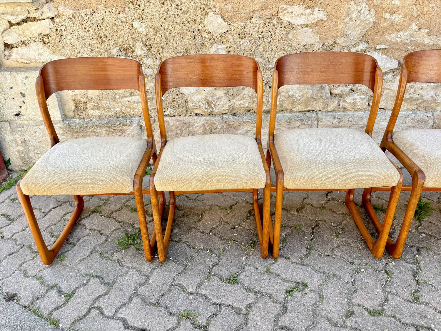 Six vintage sled chairs model Luge design from the 1960s by Baumann.