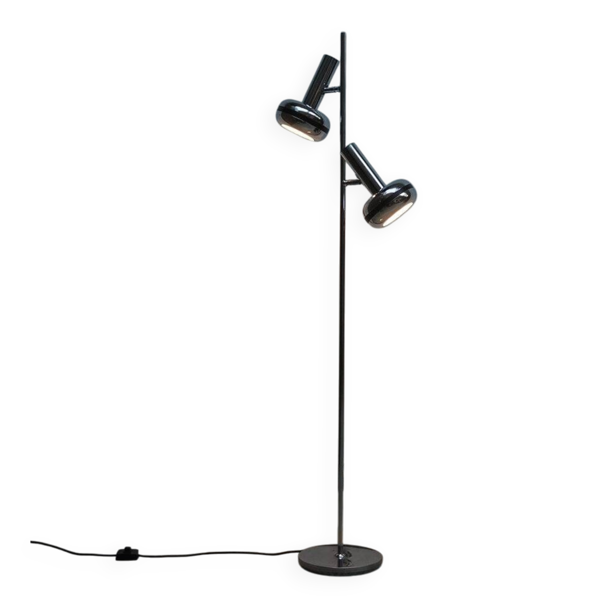 Lampadaire à deux têtes en chrome, années 1970