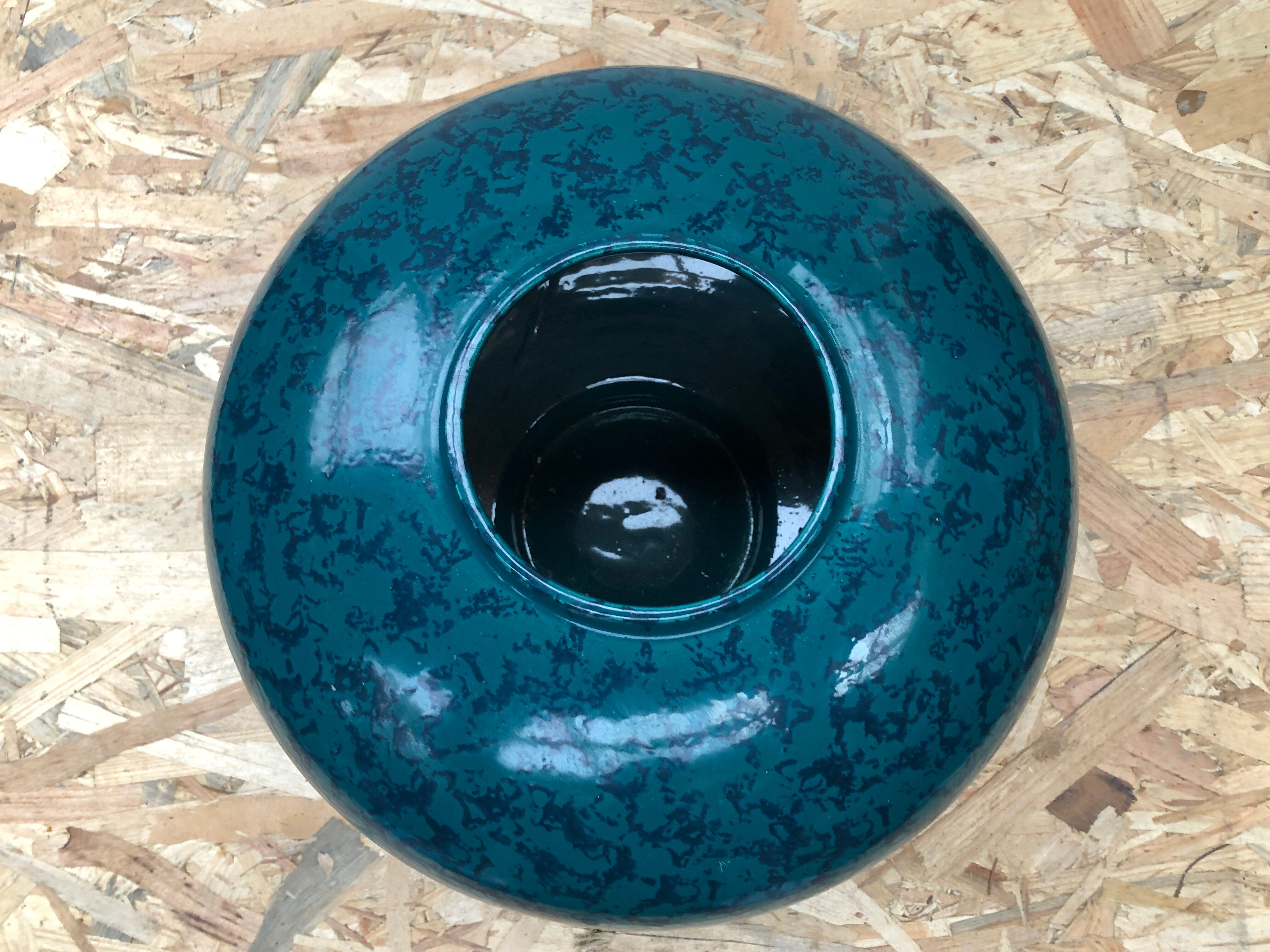 Old vase st clément ref 9058 ceramic blue green made in france vintage