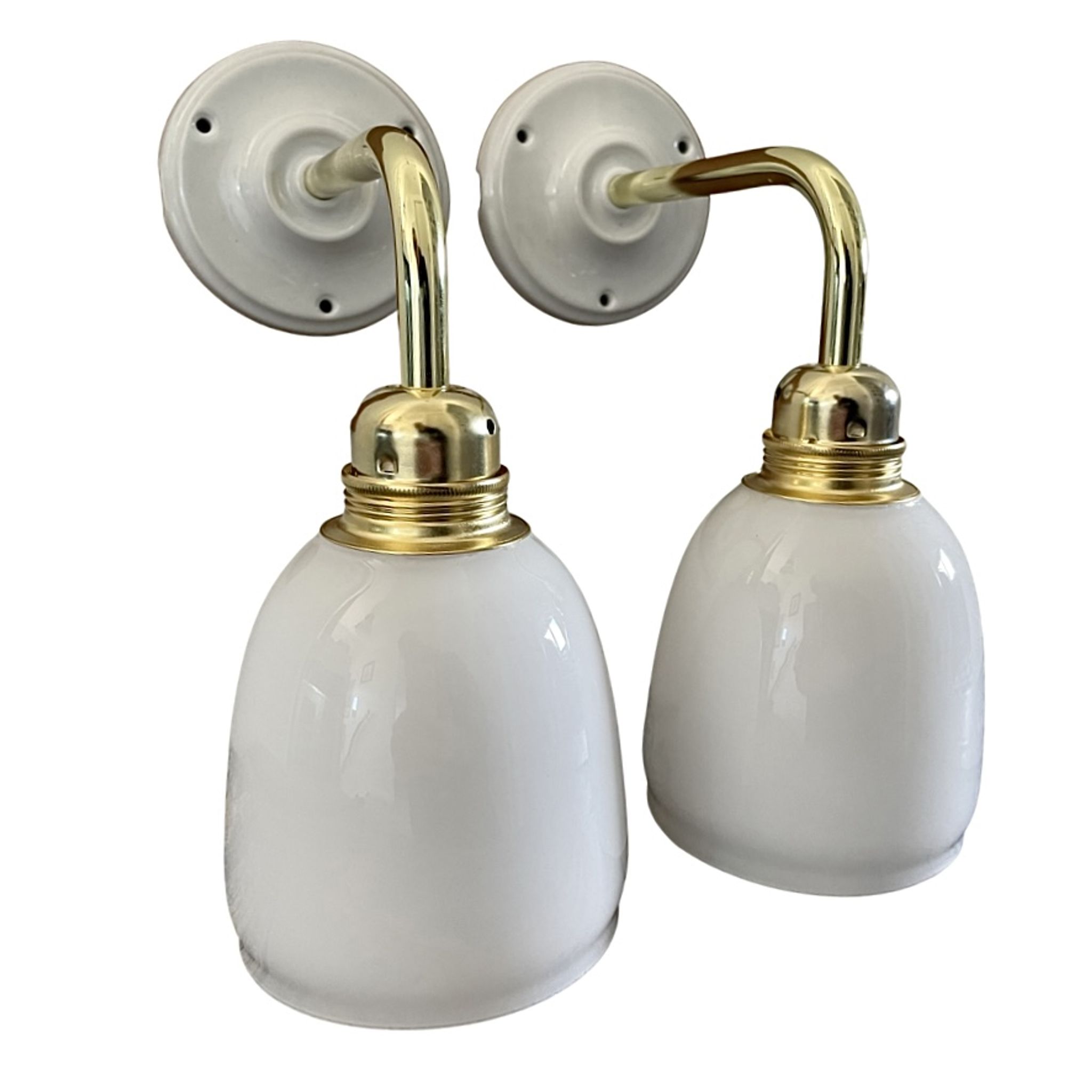 Pair of vintage white opaline sconces restored