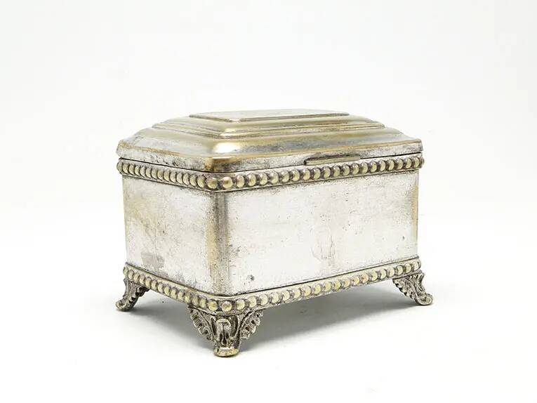 Eclectic sugar bowl, silver-plated brass, Bracia Buch, Poland, early 20th century