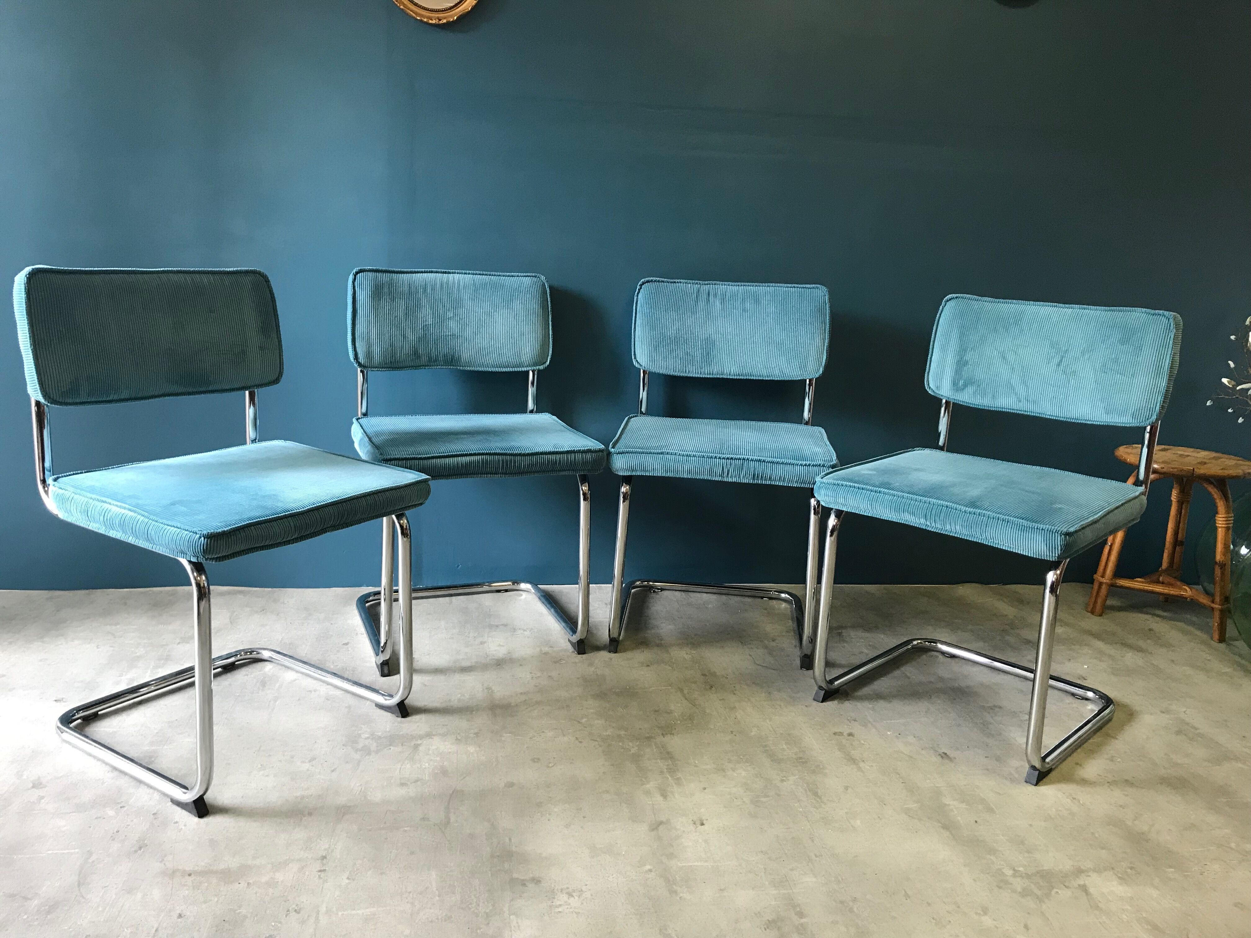 Series of 4 velvet & chrome chairs from the 90