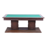 Restored Art Deco Dining Table, Oak, Copper Plating, Glass, Czech, 1930s