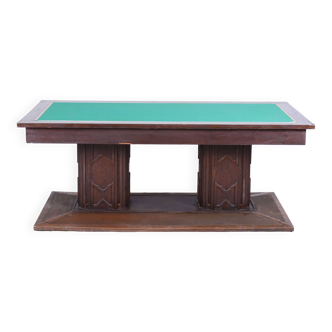 Restored Art Deco Dining Table, Oak, Copper Plating, Glass, Czech, 1930s