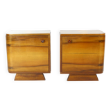 Lot de 2 tables de chevet Art Déco en noyer, Tchécoslovaquie années 1940