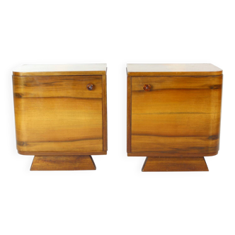 Lot de 2 tables de chevet Art Déco en noyer, Tchécoslovaquie années 1940