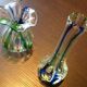Pair of soliflore vases in polychrome ribbed glass / vintage 60s-70s