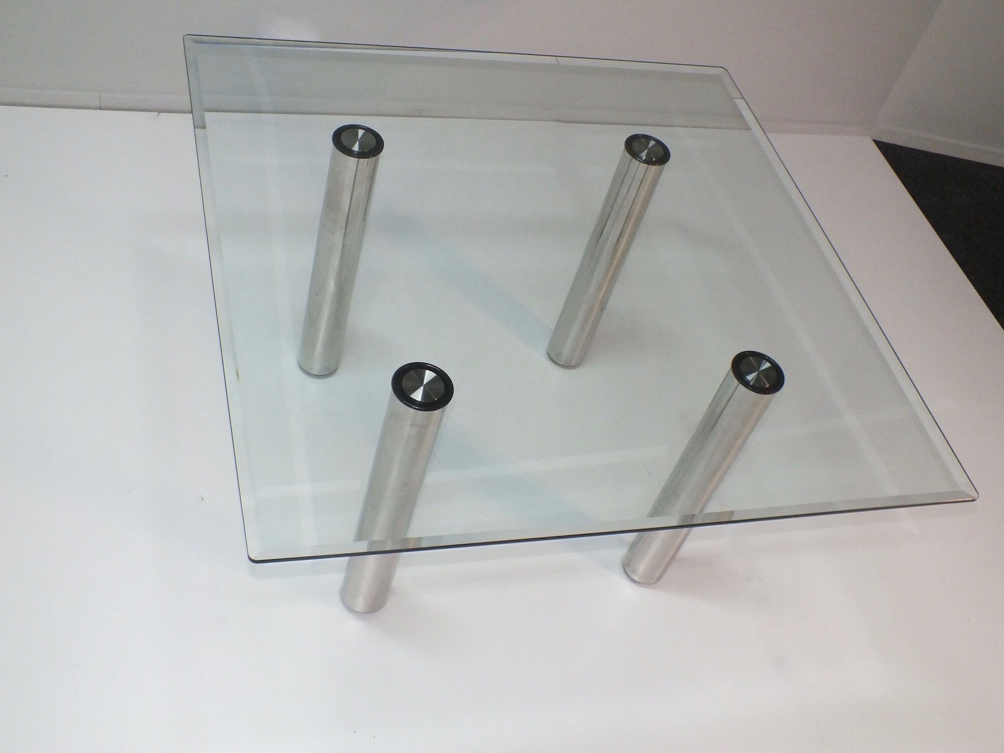 Brentano square glass dining table by Emaf Progetti for Zanotta Italy 1980s