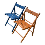 Set of vintage painted blue and orange chairs