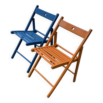 Set of vintage painted blue and orange chairs
