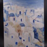 The Greek village - Pastel blue and ochre tones - Signed dated