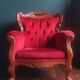 Wooden armchair carved baroque style in burgundy red velvet