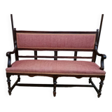 Ancienne banquette style Louis XVI en bois massif avec assise et dossier tissés