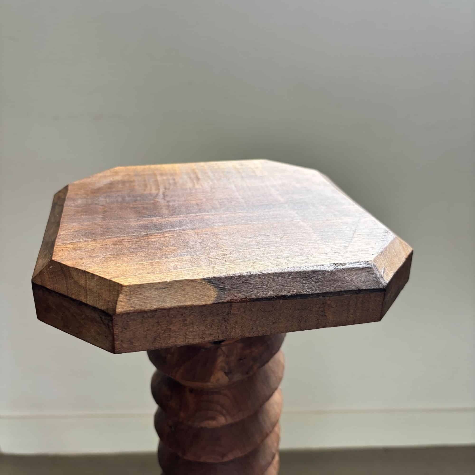 Brutalist hand-carved wooden pedestal, France