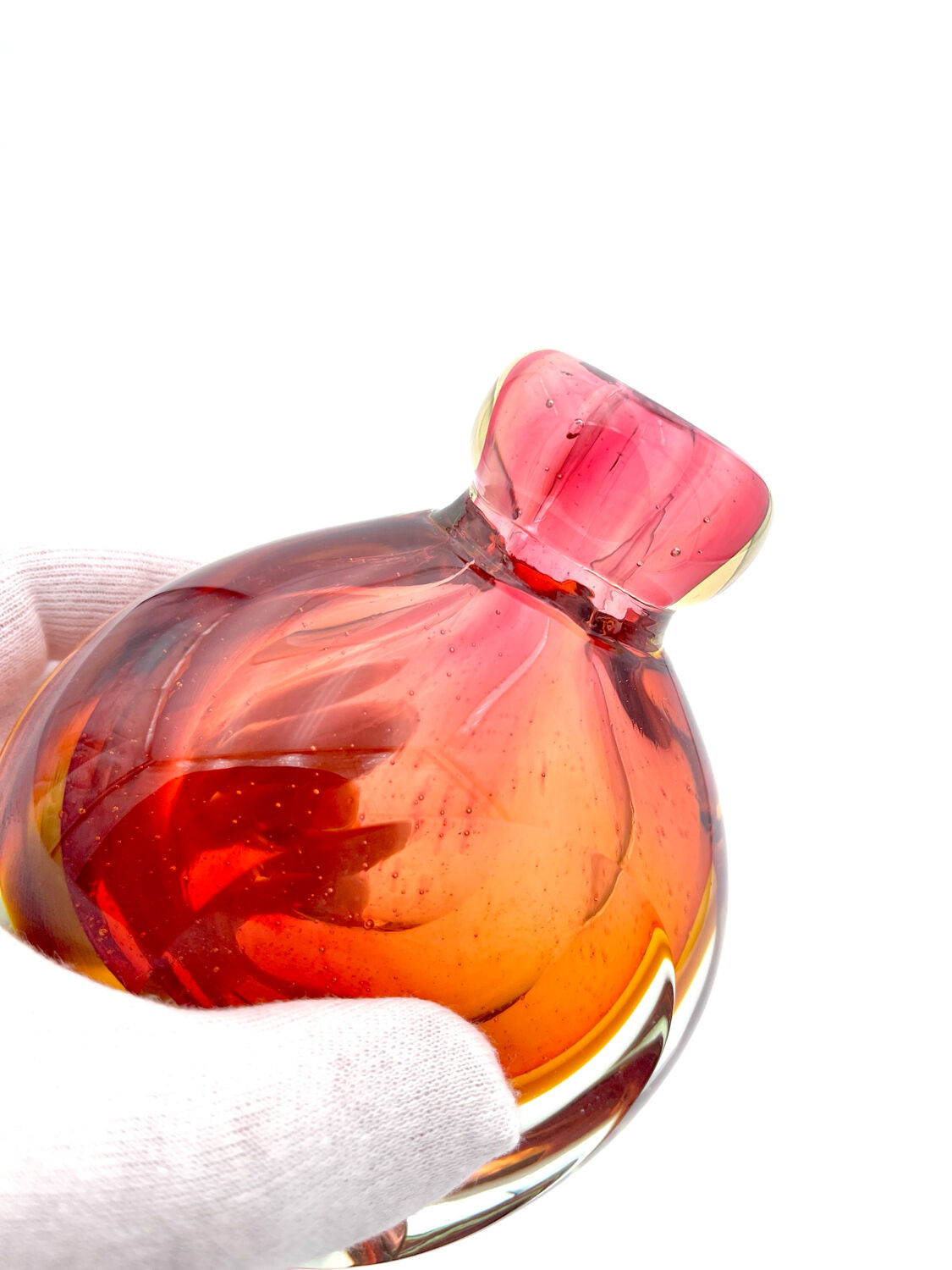 Pair of Sommerso Flower Vases in Cut Glass - Murano 1960