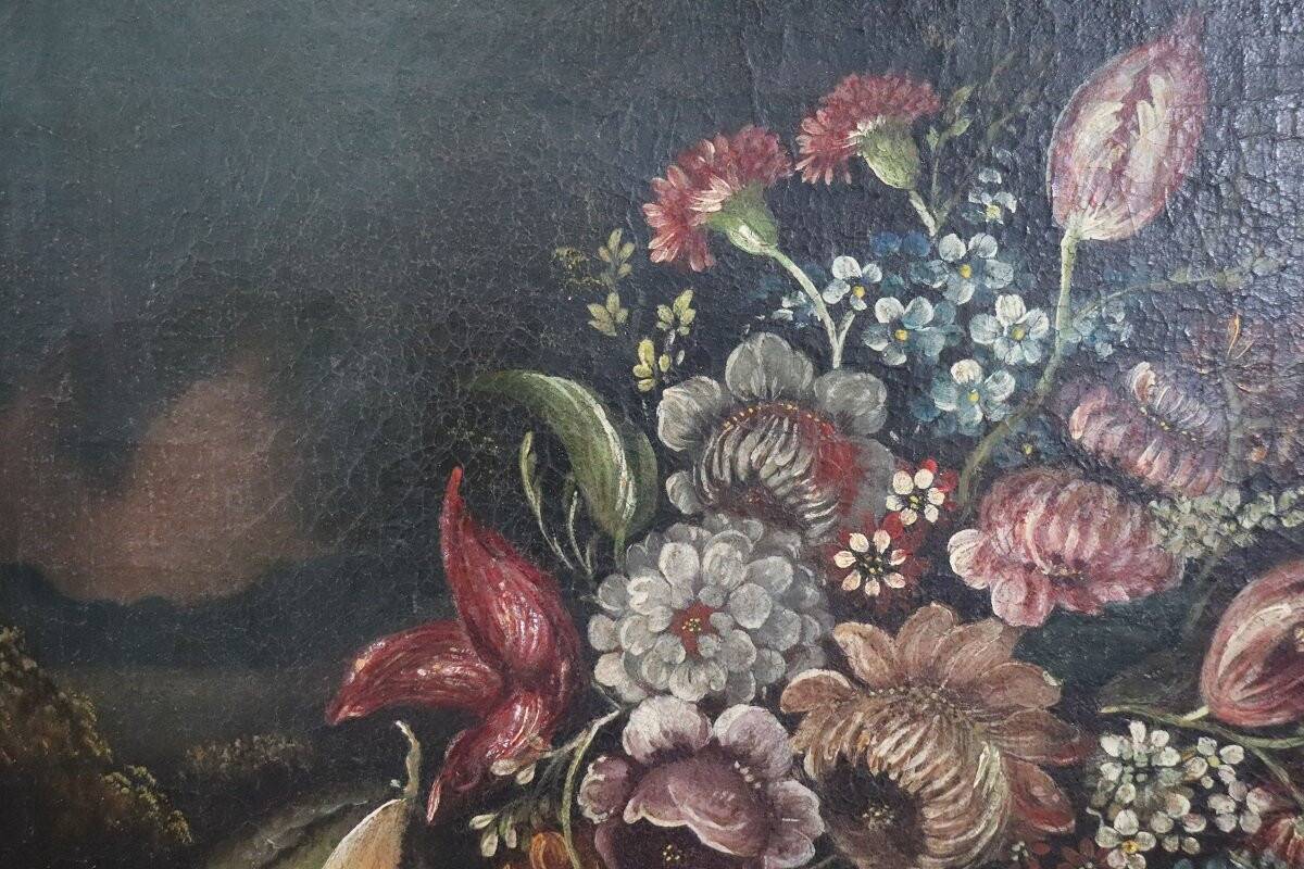 Still Life With Flowers, Oil On Canvas, Italy 18th Century