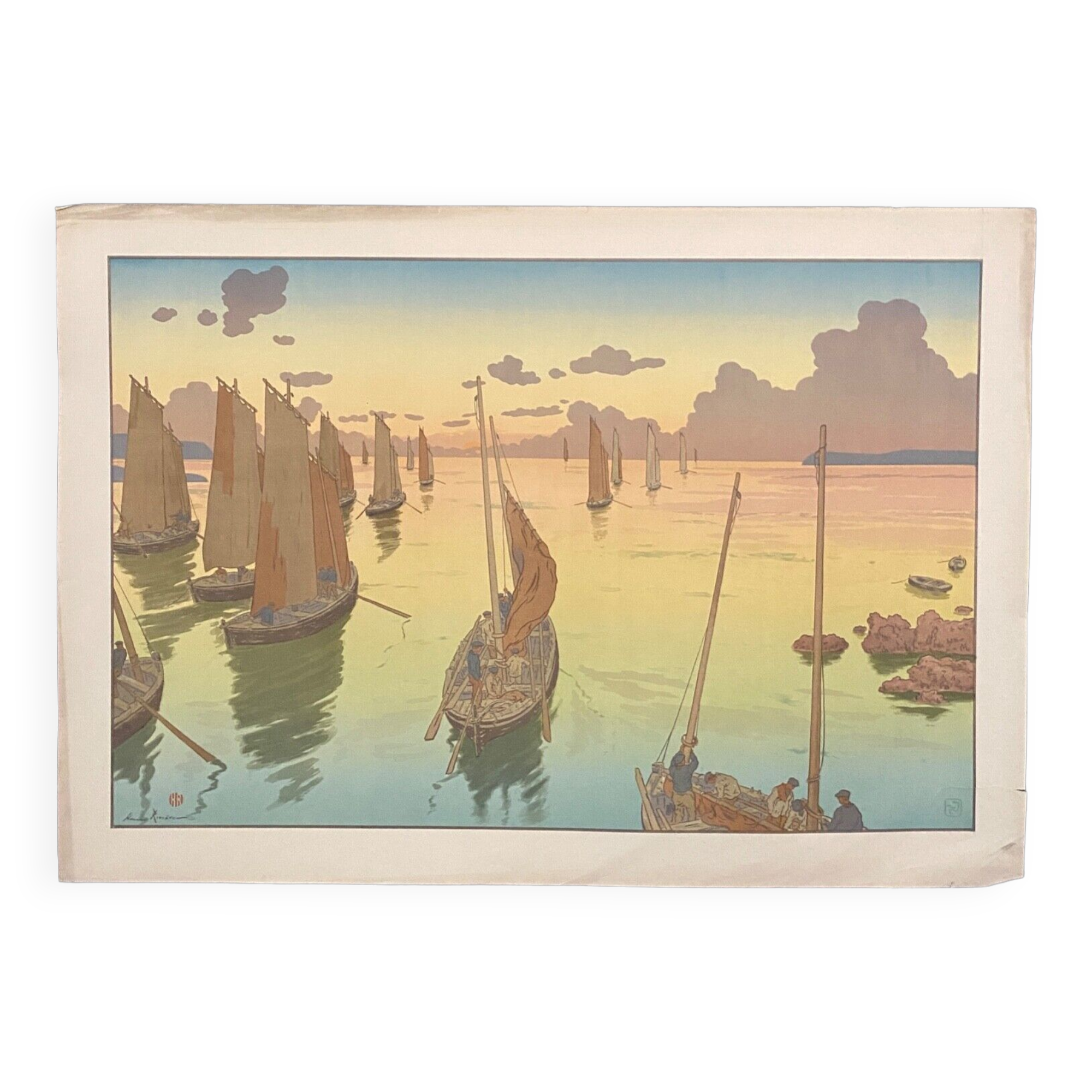 Lithograph by Henri Rivière The Sunset