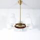 Danish suspension structure in brass and teak with 5 opaline heads
