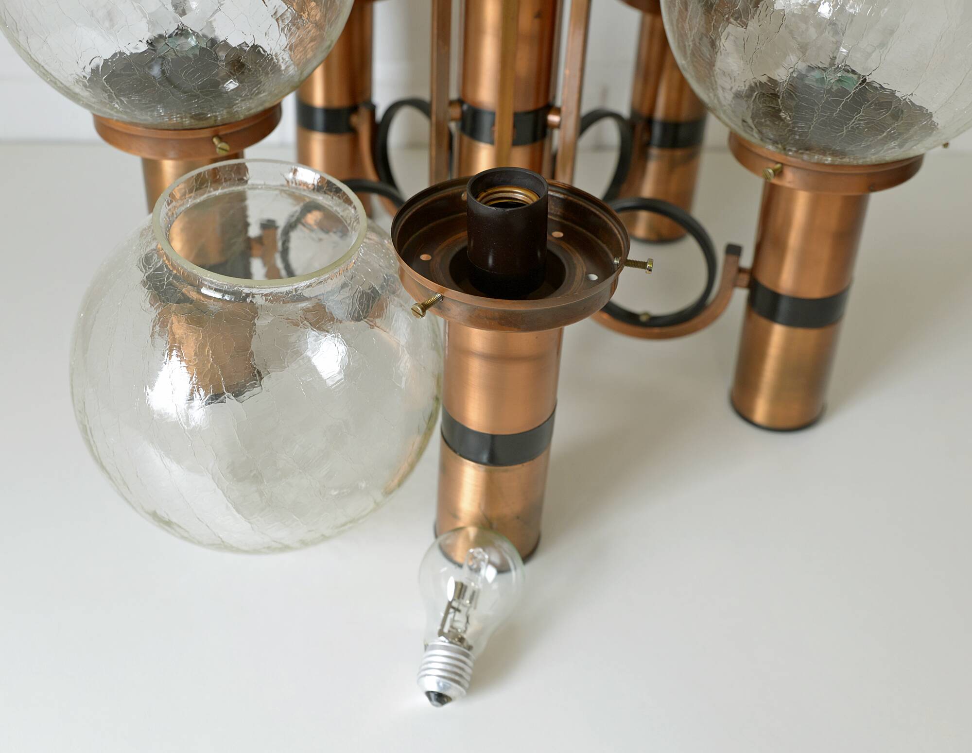 X Large vintage copper chandelier 1980's brutalist hanging light MCM