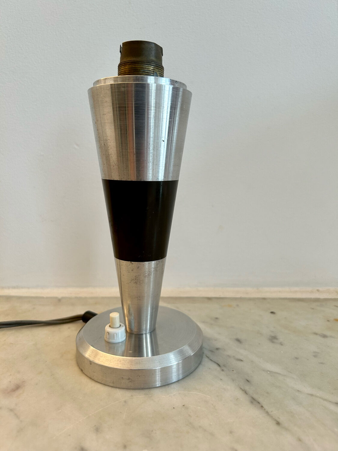 Vintage art deco lamp base, chromed metal and brass, France 1930