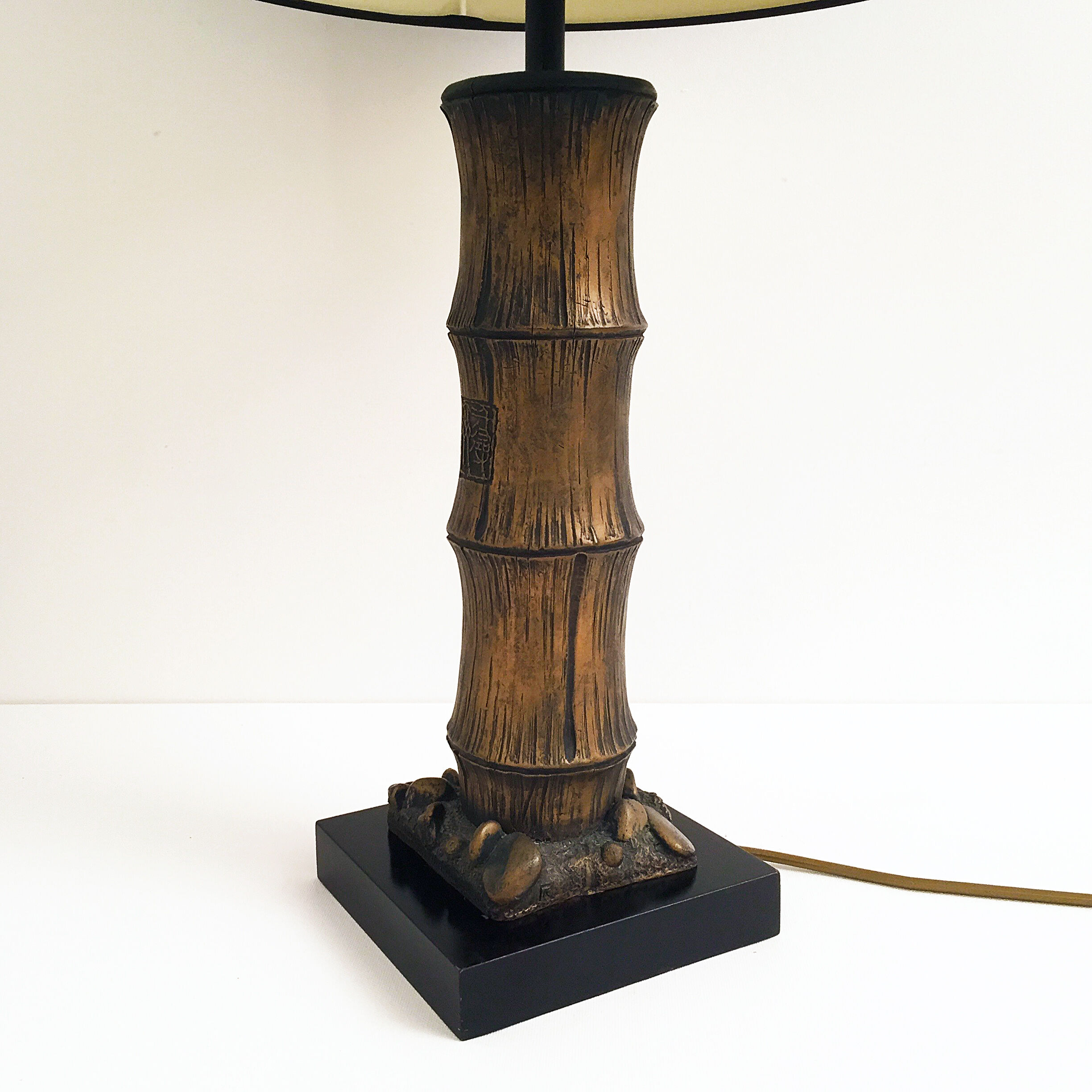 Vintage wood carved faux bamboo table lamp