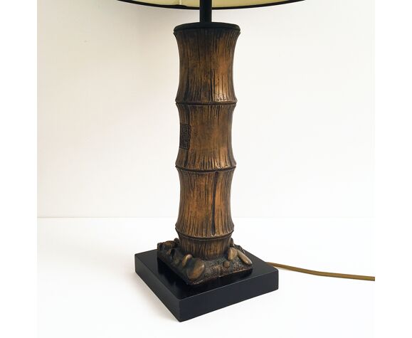 Vintage Wood Carved Faux Bamboo Table, Vintage Wooden Carved Table Lamps