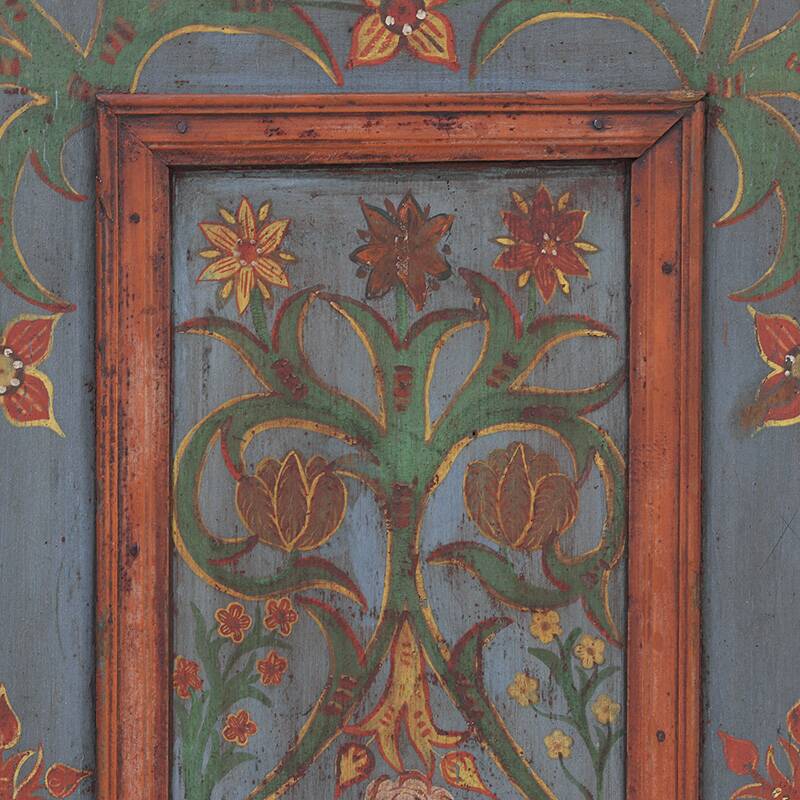 Rustic Farmhouse Folk Art Painted Bridal Cabinet 1834