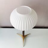 Mid Century tripod table lamp with pleated glass shade