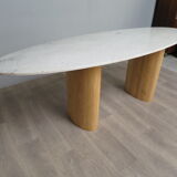 Oval table in Carrara marble and wood