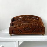 Vintage mail rack in wood and brass
