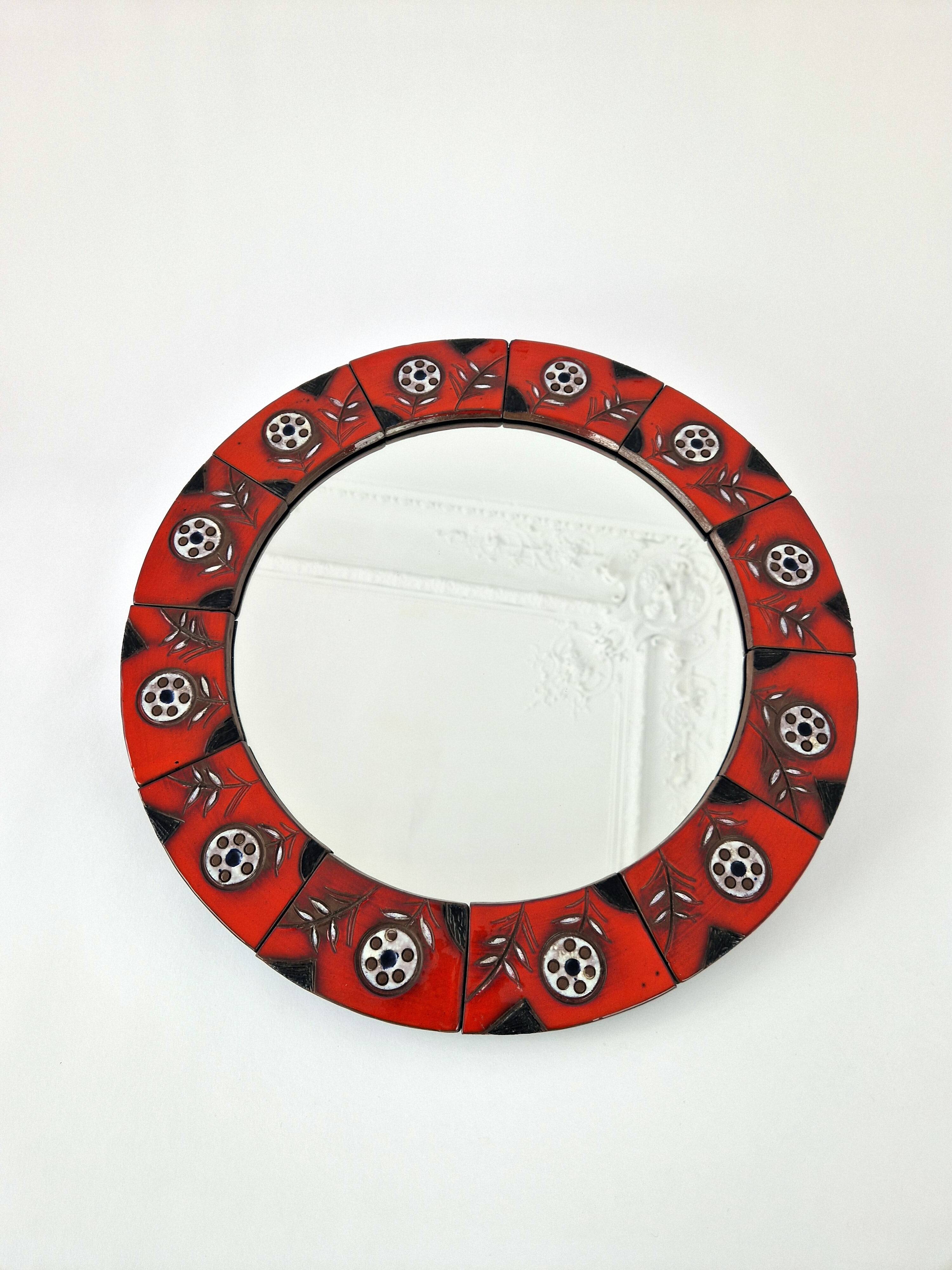Round mirror (51cm) in vintage ceramic 1960