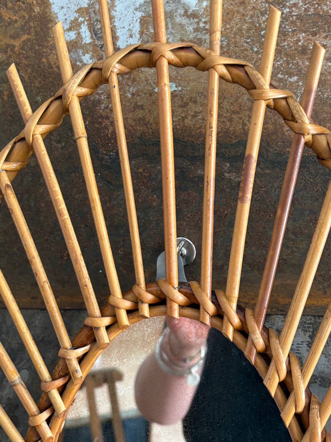 Large antique rattan mirror