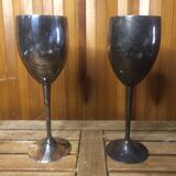 Pair of vintage silver metal wine glasses