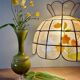 Vintage mother-of-pearl and brass lampshade pendant light with flower decorations