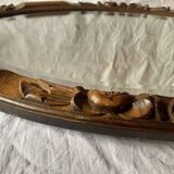 Antique oval beveled mirror in carved wood - 69 cm