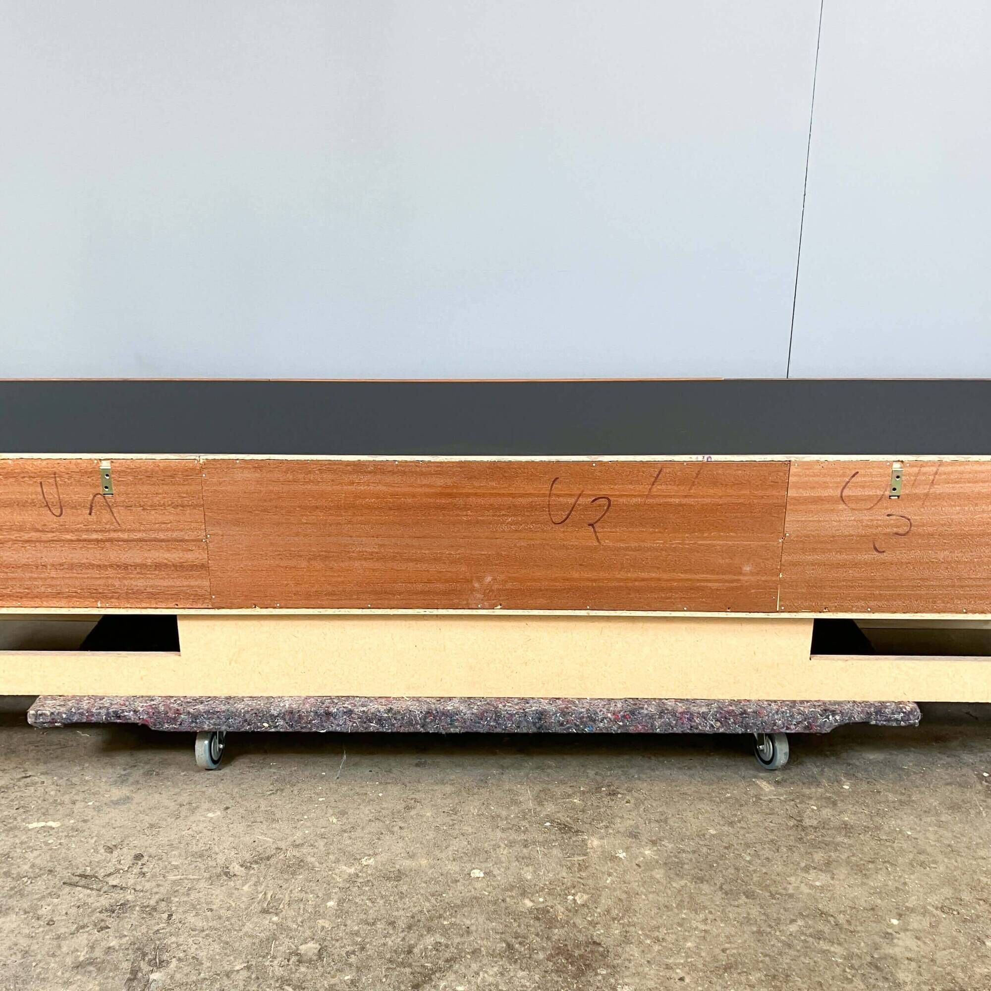 Minimalist XXL lowboard, teak and black top, 1960s