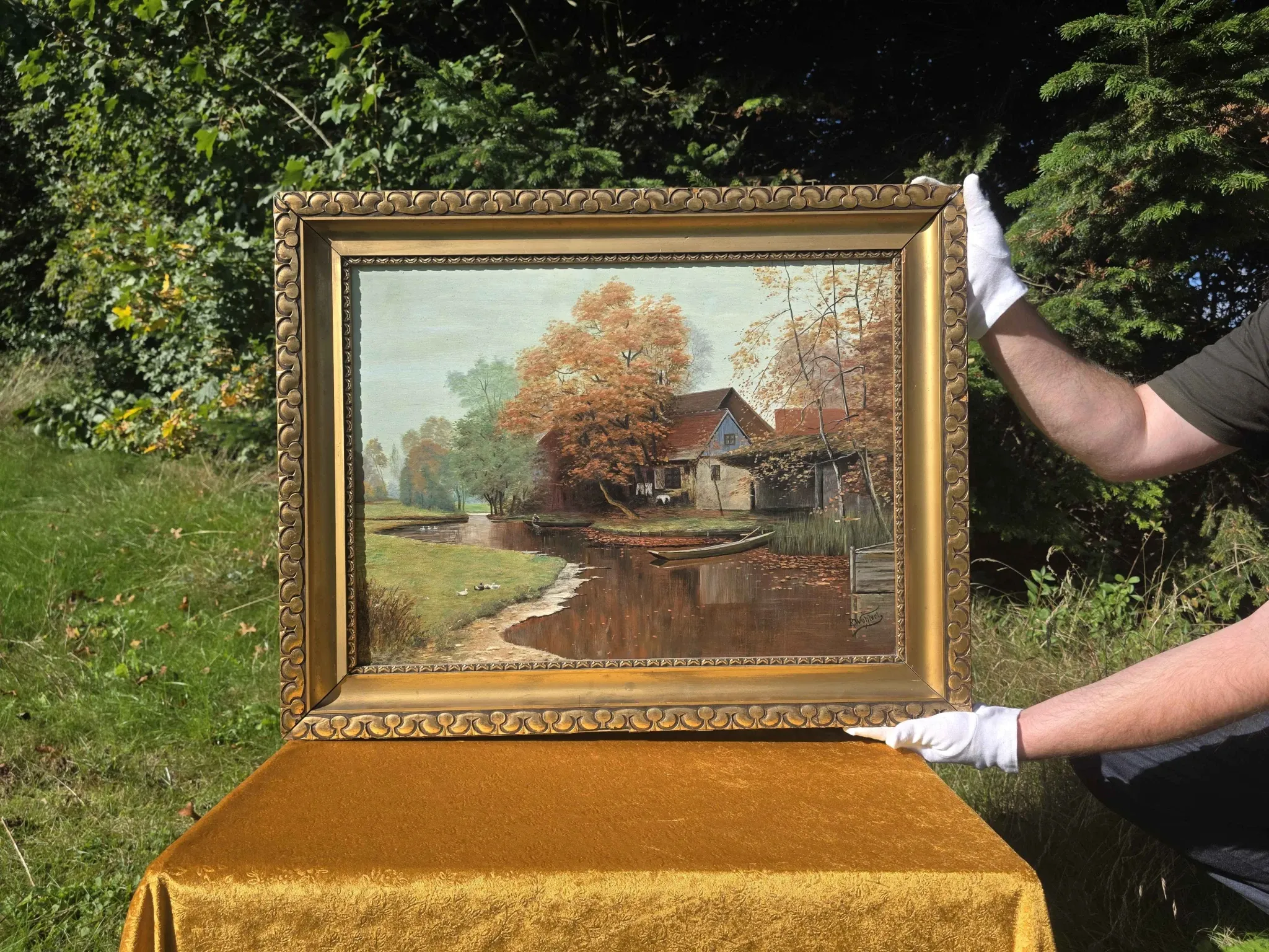 Vintage Autumn Landscape Oil Painting