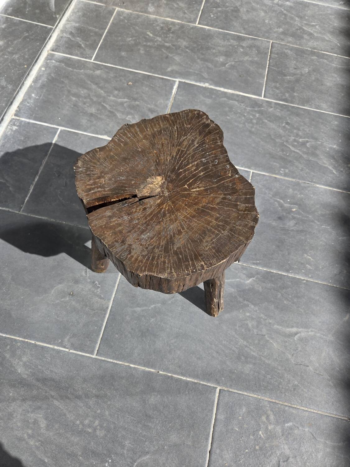 Vintage rustic French stool in real solid wood