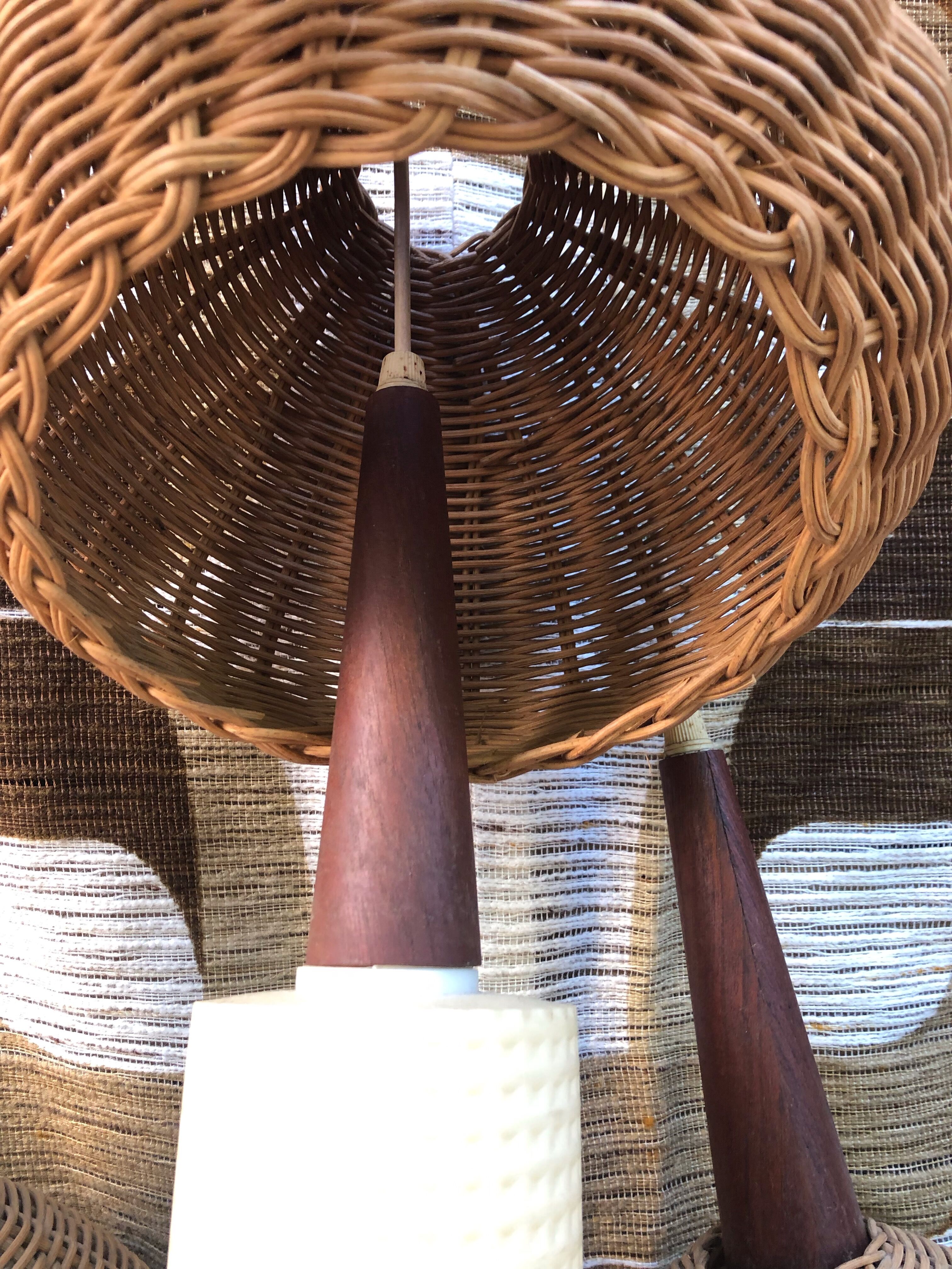 Suspension 3 arms rattan and teak vintage 60s