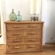 Chest of drawers 4 vintage drawers in 80s patinated rattan in good condition