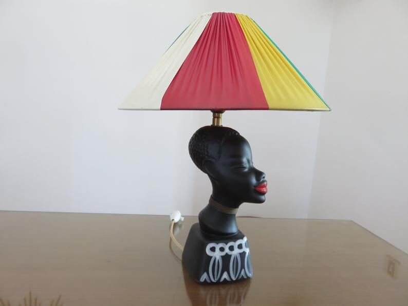 "African woman" lamp in matte black ceramic, 1950s-60s