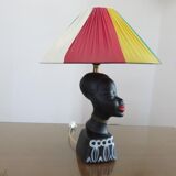 "African woman" lamp in matte black ceramic, 1950s-60s