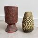 Set of 2 small vintage Dutch Chamotte ceramic vases