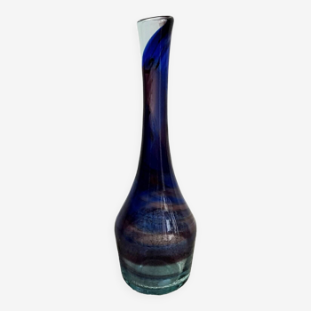 Vase / soliflore in purple / blue tones glass by jean claude novaro (signed) - vintage from the 90s