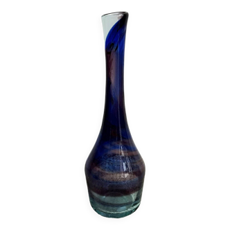 Vase / soliflore in purple / blue tones glass by jean claude novaro (signed) - vintage from the 90s