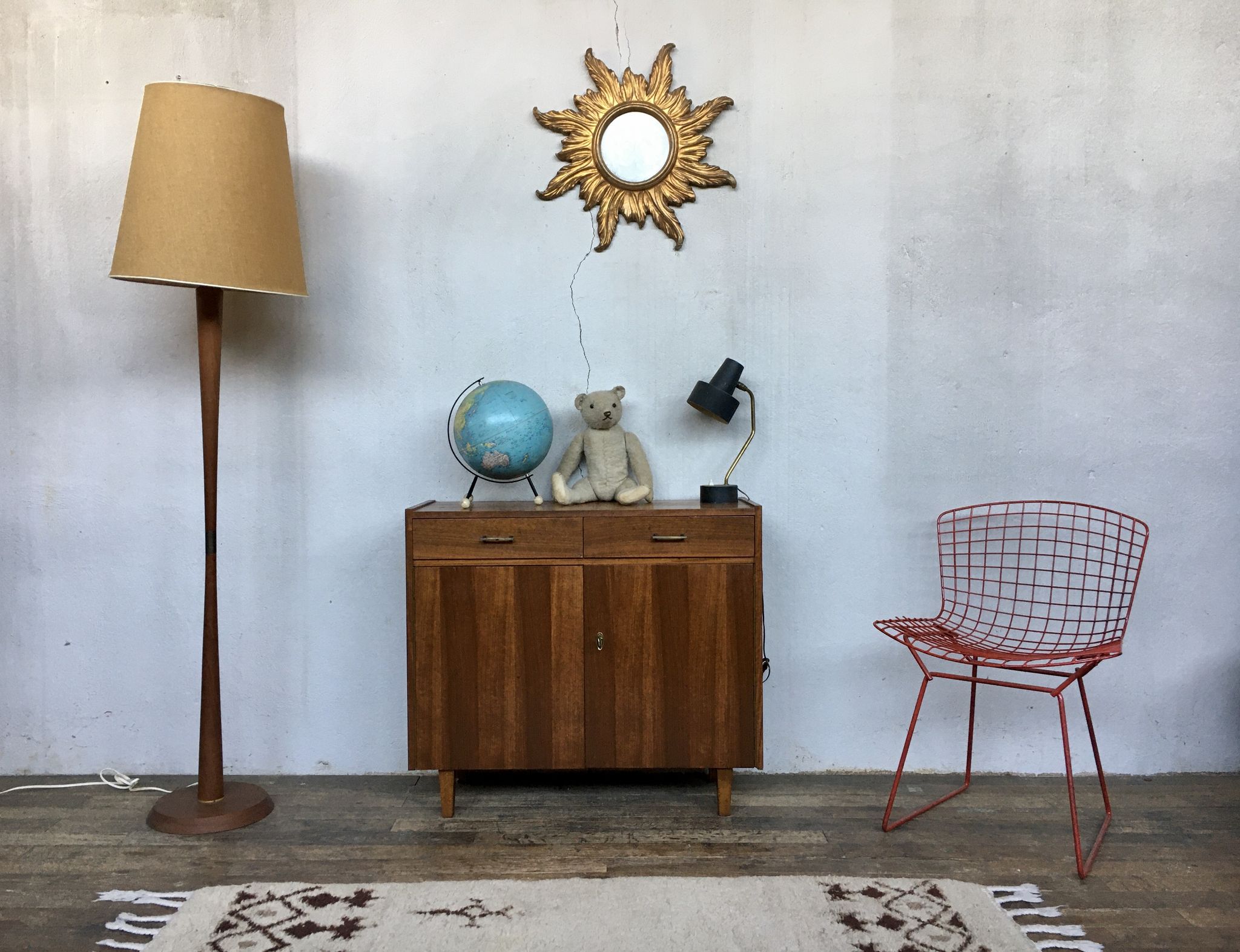 Enfilade bahut buffet vintage pieds compas 2 portes battantes 2 tiroirs