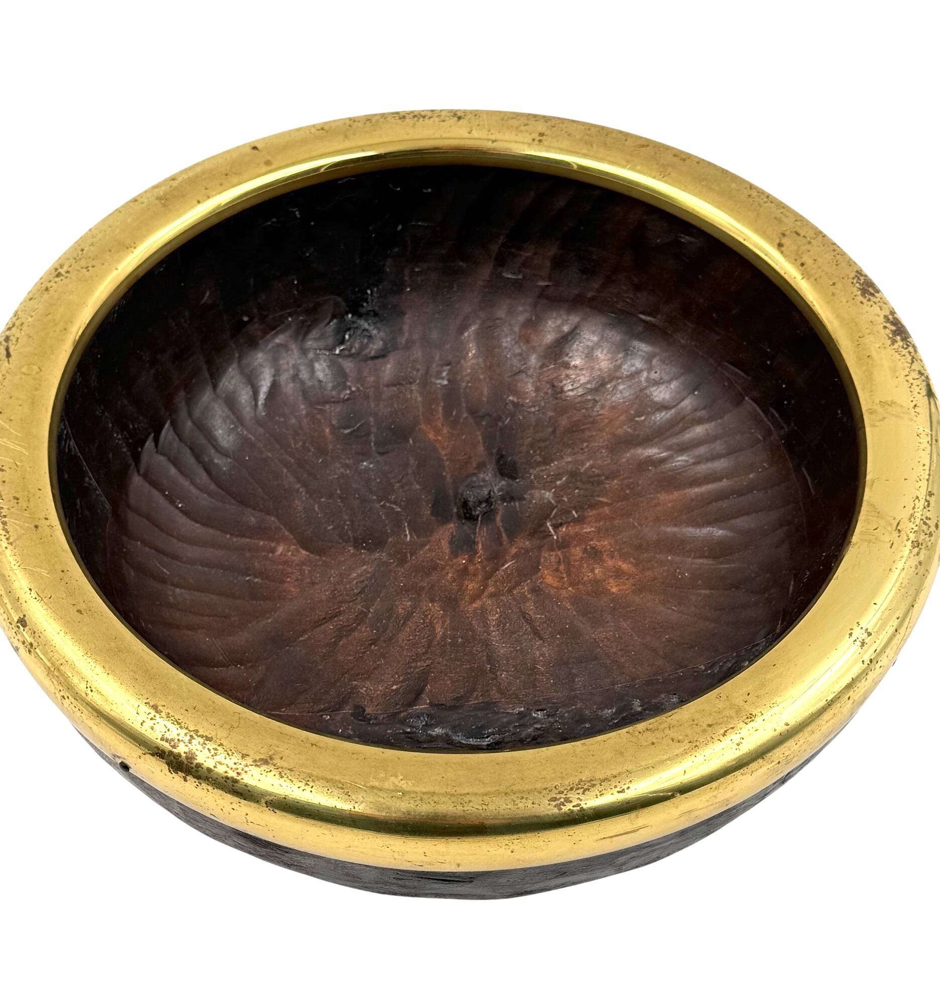 Mid-century brass and wood bowl, Italy 1970s